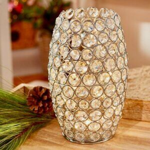 Illuminated Faceted Gem Glass Curved Silver Hurricane by Valerie Parr Hill QVC